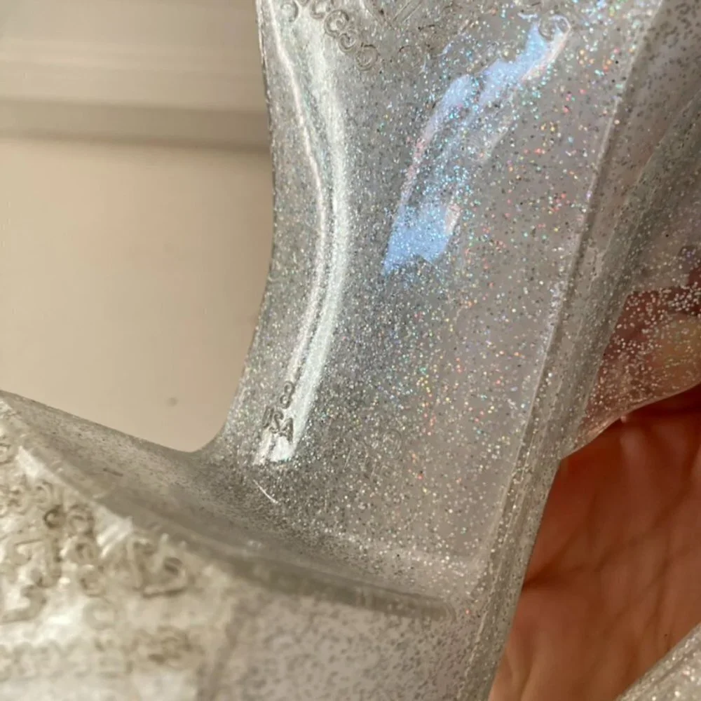 Jeffrey Campbell Silver Glitter Platform Slide Sandals